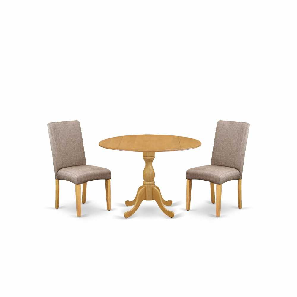 3 Pc Table, Chairs Dining Set, Oak Dining Table, 2 Dark Khaki Chairs, High Back, Oak 3 Pc Table, Chairs Dining Set, Oak Dining Table, 2 Dark Khaki Chairs, High Back, Oak