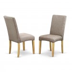 3 Pc Table, Chairs Dining Set, Oak Dining Table, 2 Dark Khaki Chairs, High Back, Oak