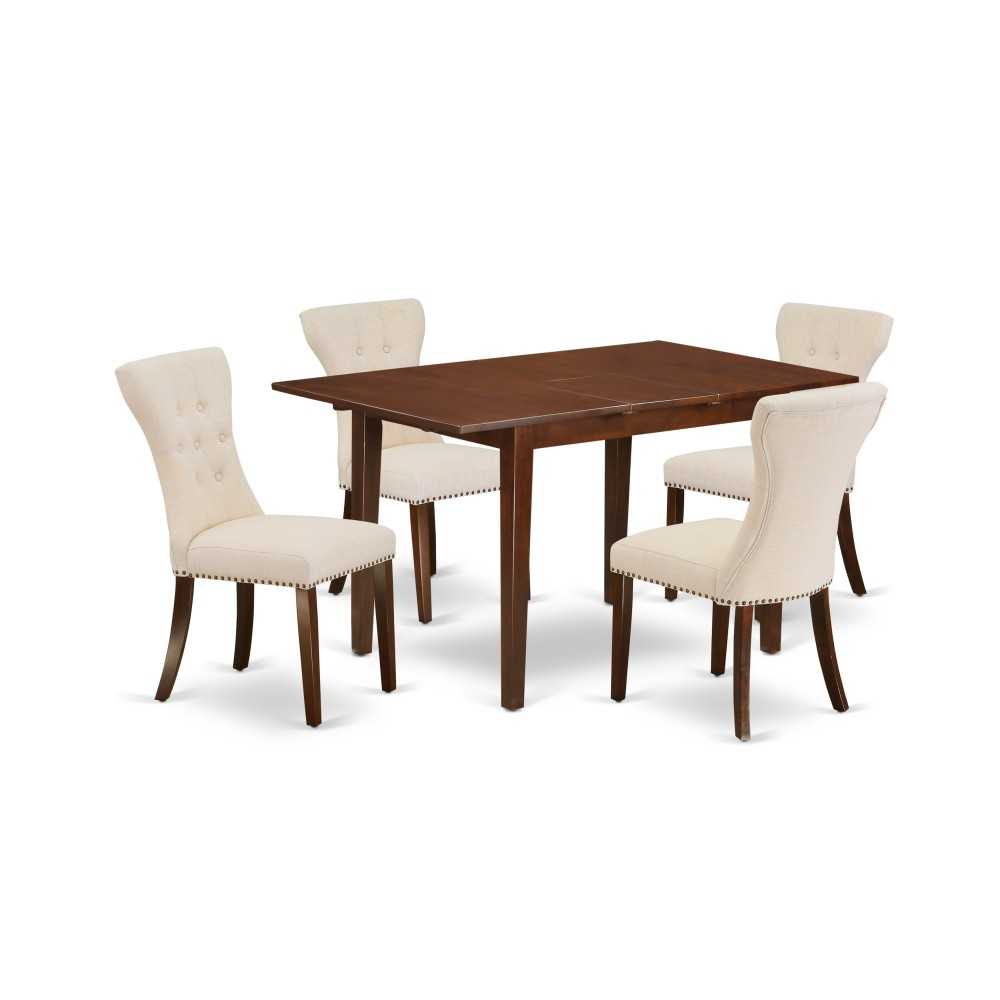 5Pc Kitchen Dining Set- 4 Parson Chairs, Butterfly Leaf Table Hardwood Structure -High Back & Mahogany Finish