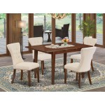 5Pc Kitchen Dining Set- 4 Parson Chairs, Butterfly Leaf Table Hardwood Structure -High Back & Mahogany Finish