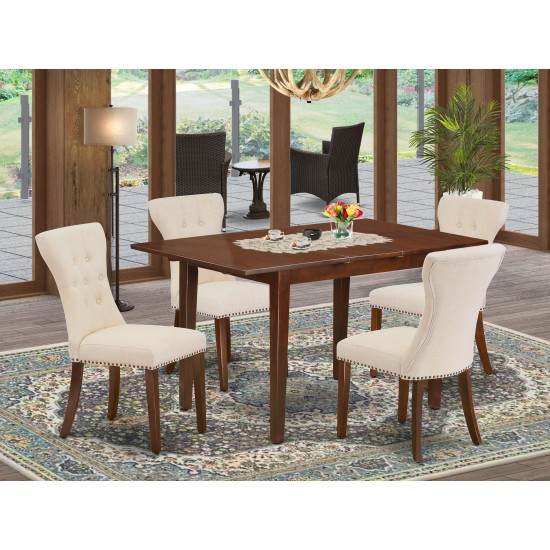 5Pc Kitchen Dining Set- 4 Parson Chairs, Butterfly Leaf Table Hardwood Structure -High Back & Mahogany Finish