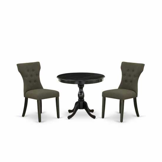 3Pc Dining Set, 1 Table, 2 Dark Gotham Grey Chairs, Wire Brushed Black