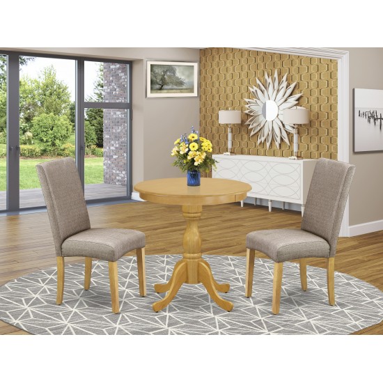 3-Pc Kitchen Dining Set 2 Parson Chairs And 1 Modern Dining Table (Oak Finish)