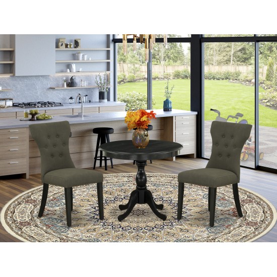 3Pc Dining Set, 1 Table, 2 Dark Gotham Grey Chairs, Wire Brushed Black