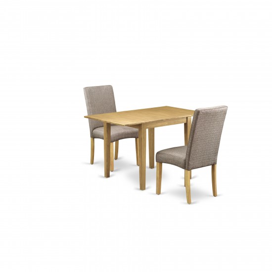 Dining Set 3 Pcs, 2 Chairs For Room, Table, Oak Finish Solid Wood, Dark Khaki Color