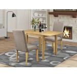 Dining Set 3 Pcs, 2 Chairs For Room, Table, Oak Finish Solid Wood, Dark Khaki Color