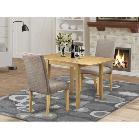 Dining Set 3 Pcs, 2 Chairs For Room, Table, Oak Finish Solid Wood, Dark Khaki Color