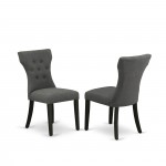 3Pc Dining Set, Drop Leaves Table, 2 Dark Gotham Grey Chairs, Wire Brushed Black