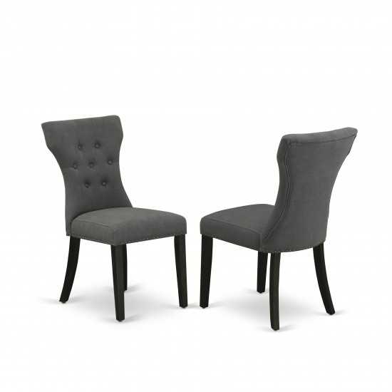 3Pc Dining Set, Drop Leaves Table, 2 Dark Gotham Grey Chairs, Wire Brushed Black