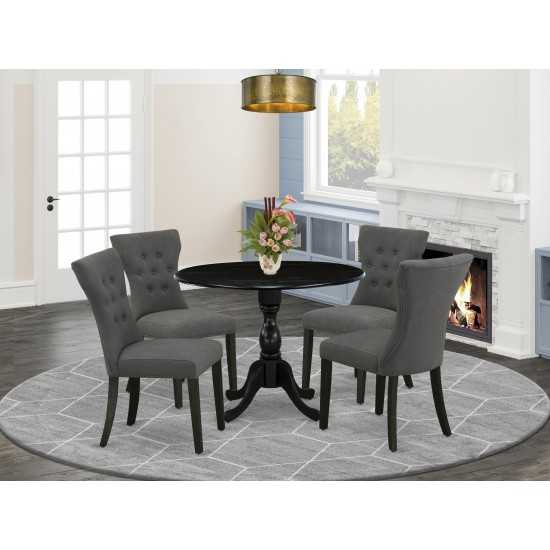 5 Pc Dining Set, 1 Drop Leaves Table, 4 Dark Gotham Grey Chair Back, Nail Heads, Wire Brushed Black Finish