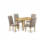 Wooden Dining Set 5 Pcs – Four Kitchen Chairs, Table, Oak Finish Wood, Dark Khaki Color