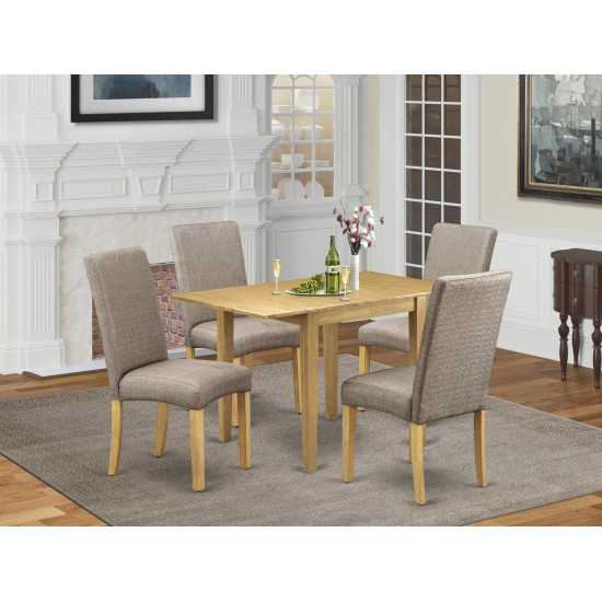 Wooden Dining Set 5 Pcs – Four Kitchen Chairs, Table, Oak Finish Wood, Dark Khaki Color