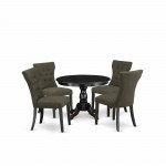 5Pc Dining Set, Black Breakfast Table, 4 Dark Gotham Grey Chairs Back, Nail Heads, Wire Brushed Black Finish