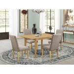 5Pc Rectangle 42/53.5" Dinette Table, 12 In Leaf, Four Chair, Dark Khaki