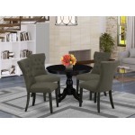 5Pc Dining Set, Black Breakfast Table, 4 Dark Gotham Grey Chairs Back, Nail Heads, Wire Brushed Black Finish