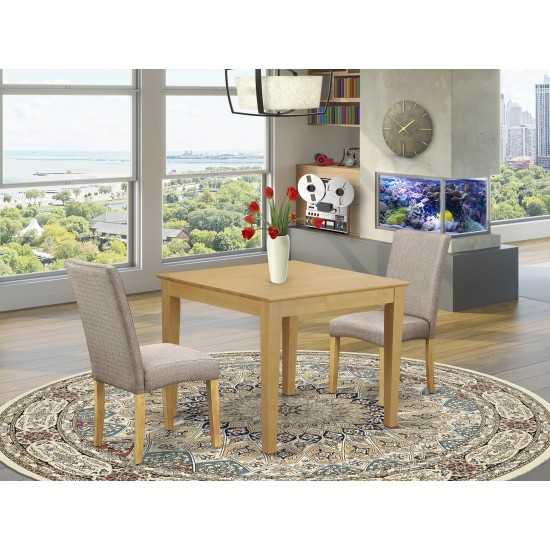 3Pc Square 36" Table And 2 Parson Chair, Oakleg And Fabric- Dark Khaki Color