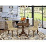 3Pc Dinning Set, 1 Table, 2 Brown Parson Chairs, Acacia Walnut