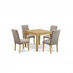 5Pc Square 36" Table, Four Parson Chair, Oak Finish Leg, Fabric- Dark Khaki Color