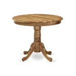 5Pc Dining Set, Round Dinette Table, 4 Fabric Chairs, Brown Seat, Natural