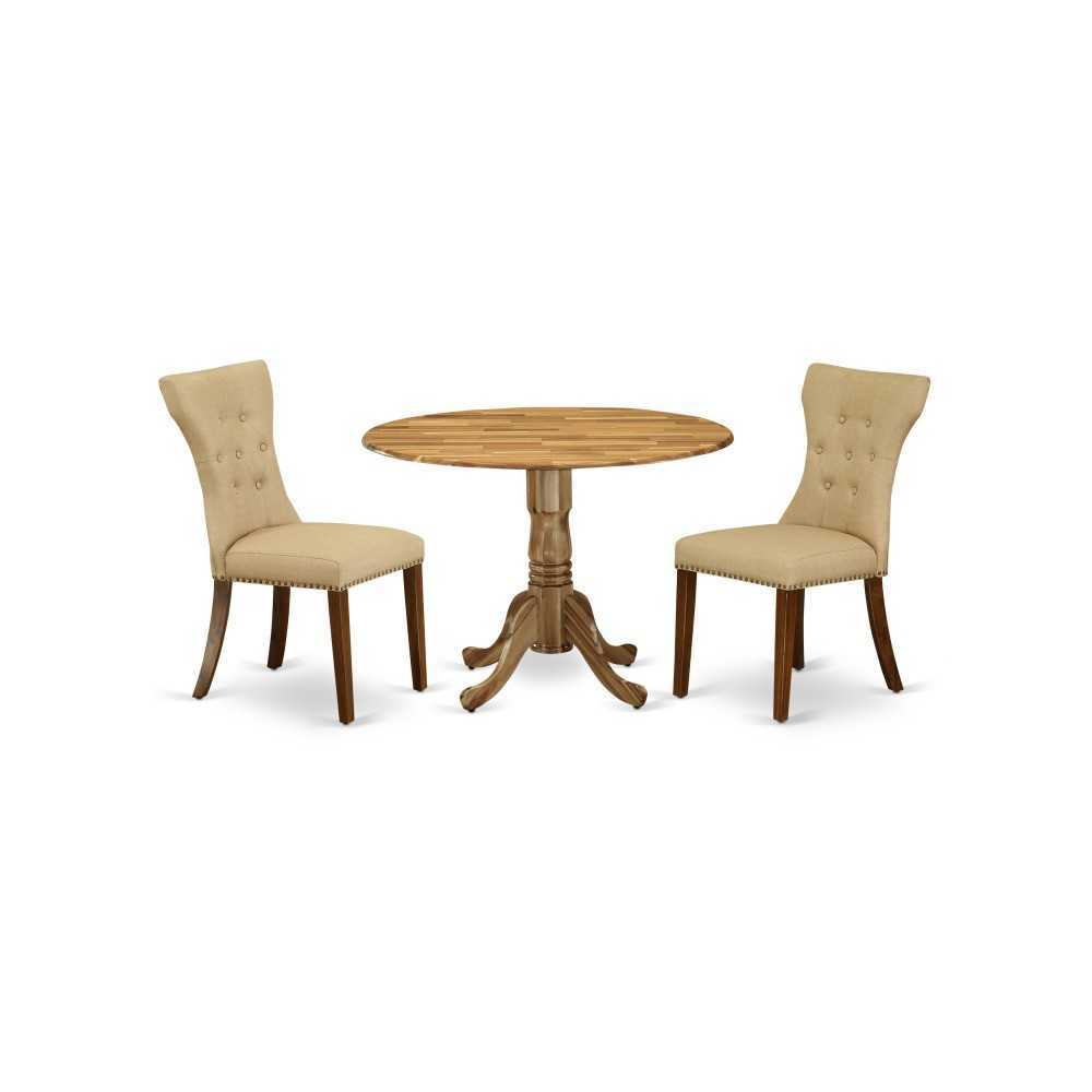 3Pc Dining Set, Kitchen Table, 2 Kitchen Parson Chairs, Brown Seat, Natural 3Pc Dining Set, Kitchen Table, 2 Kitchen Parson Chairs, Brown Seat, Natural