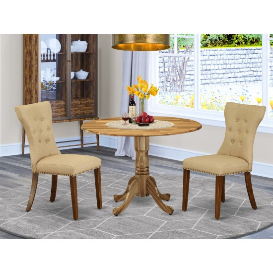 3Pc Dining Set, Kitchen Table, 2 Kitchen Parson Chairs, Brown Seat, Natural