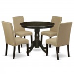 5Pc Round 36" Table And 4 Parson Chair, Cappuccinoleg And Fabric- Brown Color