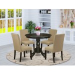 5Pc Round 36" Table And 4 Parson Chair, Cappuccinoleg And Fabric- Brown Color