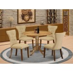 5Pc Round Kitchen Set Included A Breakfast Table & 4 Kitchen Chairs, Brown Parson Chairs Seat, Rubber Wood Legs, Natural Fini