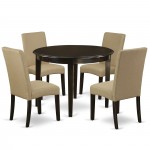 5Pc Round 42" Kitchen Table, Four Parson Chair, Cappuccino Finish Leg