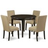 5Pc Round 42" Kitchen Table, Four Parson Chair, Cappuccino Finish Leg