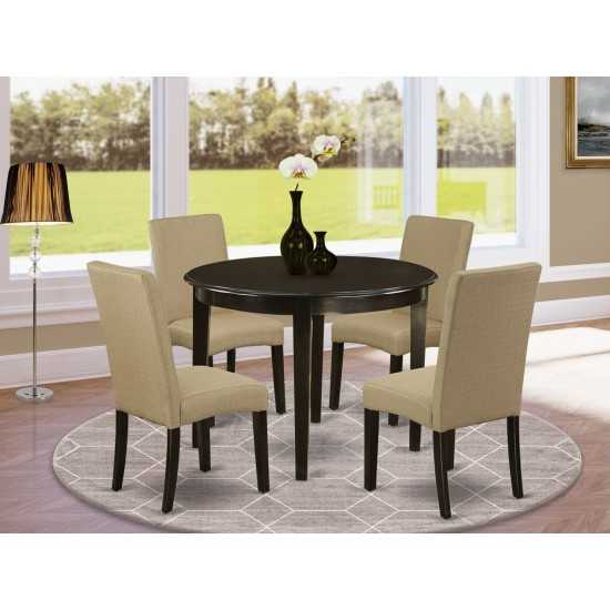 5Pc Round 42" Kitchen Table, Four Parson Chair, Cappuccino Finish Leg