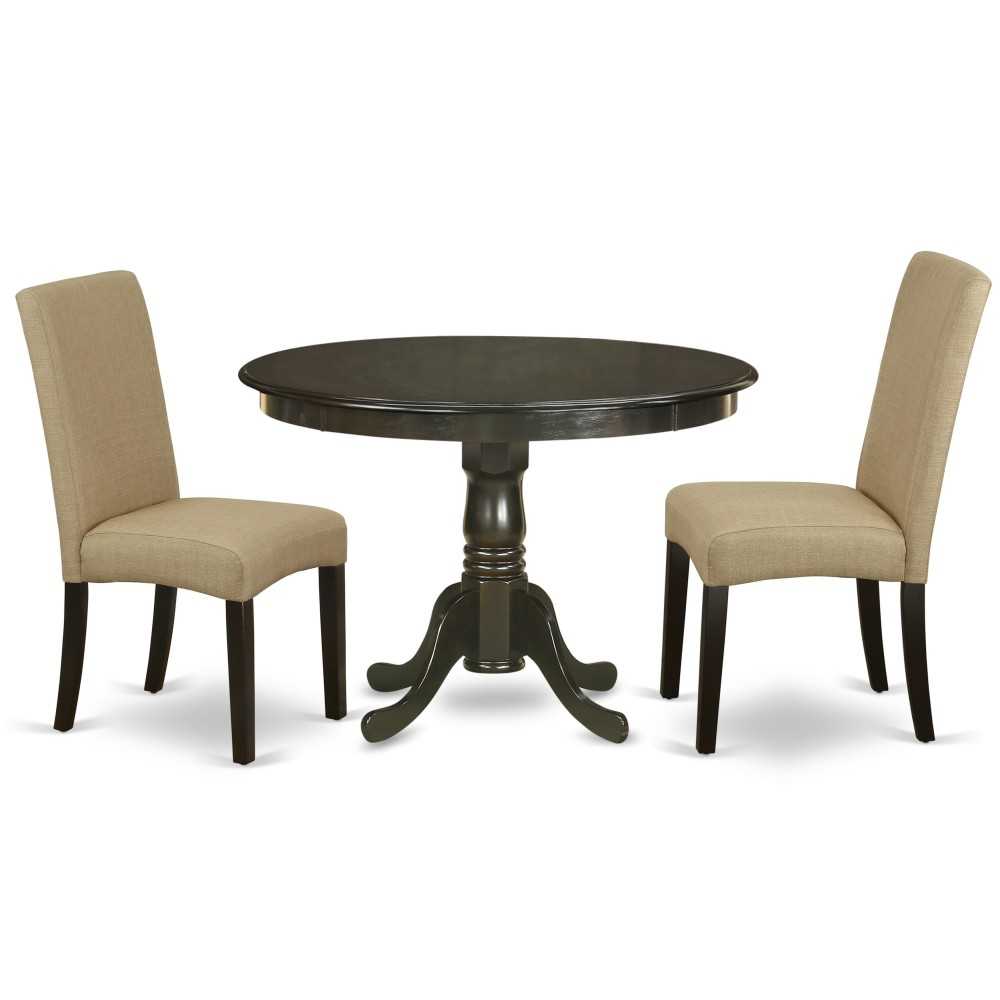 3Pc Round 42" Dining Table, Two Parson Chair, Cappuccino Finish Leg