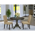 3Pc Round 42" Dining Table, Two Parson Chair, Cappuccino Finish Leg