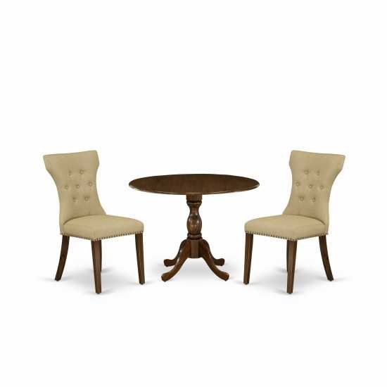 3Pc Dining Set, 1 Drop Leaves Table, 2 Brown Chair, Acacia Walnut