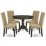 5Pc Round 42" Dinette Table, Four Parson Chair, Cappuccino Finish Leg