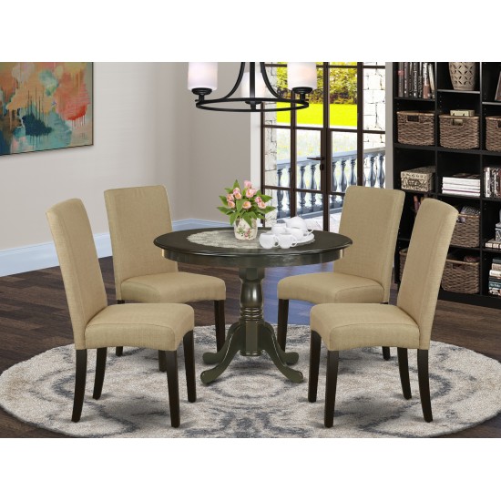 5Pc Round 42" Dinette Table, Four Parson Chair, Cappuccino Finish Leg