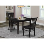 3-Pc Dining Set 2 Dining Chairs, Slatted Back, Butterfly Leaf Seat, Table, Black