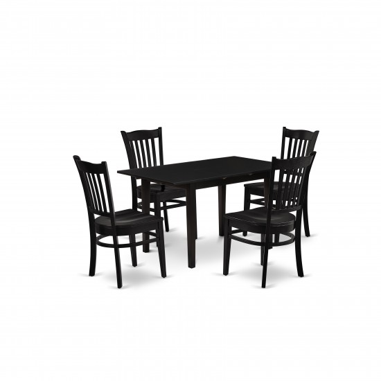 5-Pc Dining Table Set 4 Dining Chairs, Butterfly Leaf Table, Black