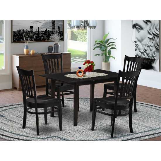 5-Pc Dining Table Set 4 Dining Chairs, Butterfly Leaf Table, Black