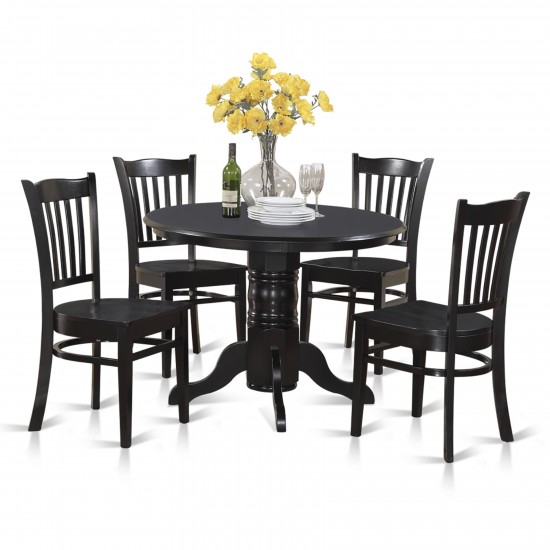 5 Pc Small Kitchen Table Set-Round Table And 4 Dining Chairs, Black