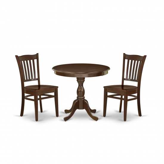 3 Pc Dining Room Set, 1 Table, 2 Mahogany Chairs, Slatted Back, Mahogany