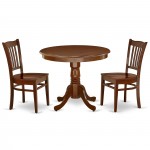 3Pc Rounded 36" Table And 2 Wood Seat Dining Chairs