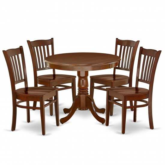 5Pc Rounded 36 Inch Kitchen Table And 4 Wood Seat Dining Chairs