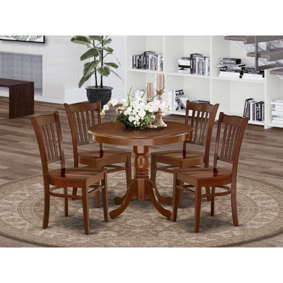 5Pc Rounded 36 Inch Kitchen Table And 4 Wood Seat Dining Chairs