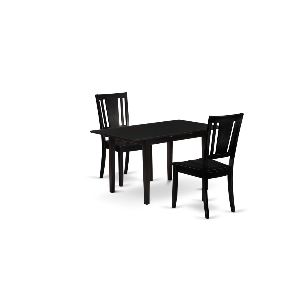 3Pc Kitchen Set 2 Wood Dining Chairs, Butterfly Leaf Dining Table, Black