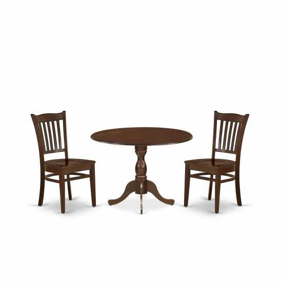 3 Pc Dining Set, Mahogany Small Table, 2 Wooden Chairs, Slatted Back, Mahogany Finish