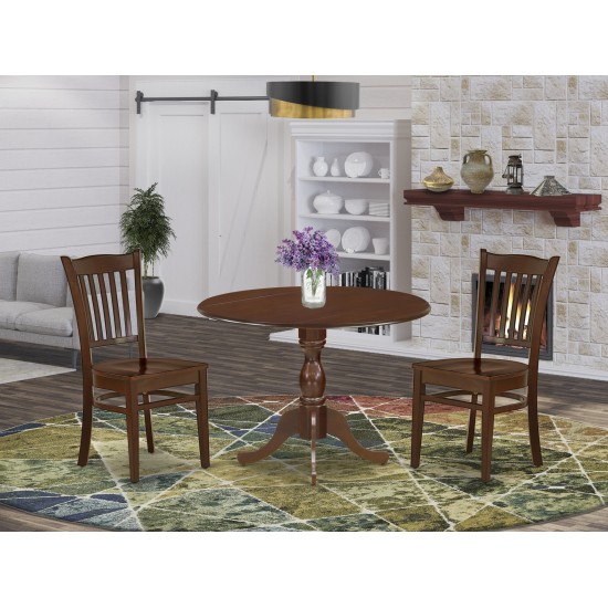 3 Pc Dining Set, Mahogany Small Table, 2 Wooden Chairs, Slatted Back, Mahogany Finish