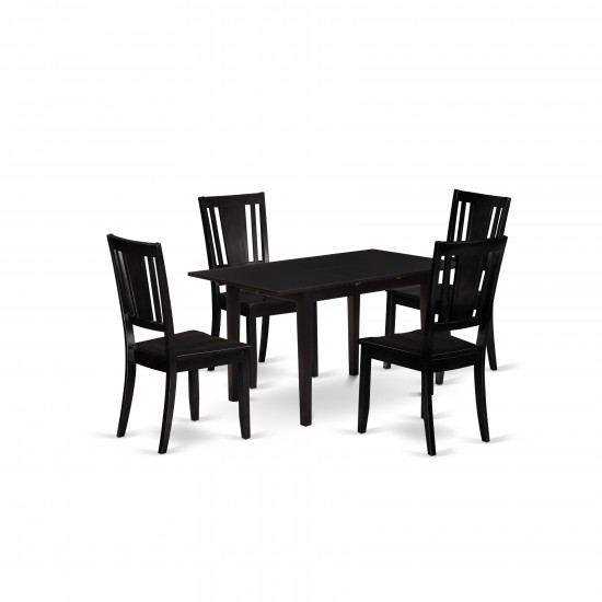 5Pc Dinette Set 4 Dining Chairs, Small Butterfly Leaf Dining Table, Black