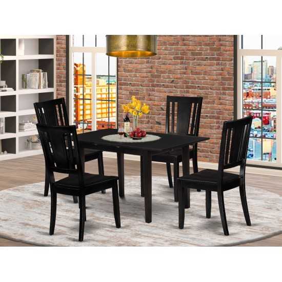 5Pc Dinette Set 4 Dining Chairs, Small Butterfly Leaf Dining Table, Black