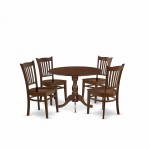 5 Pc Dropleaf Kitchen Dining Set, Mahogany Small Kitchen Table, 4 Chairs, Slatted Back, Mahogany Finish